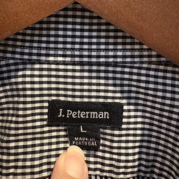 J Peterman Shirt Mens Large Check Black GIngham Button Up Long Sleeve Portugal - Picture 2 of 10